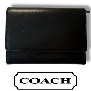 Vintage 00s COACH Black Leather Trifold Wallet